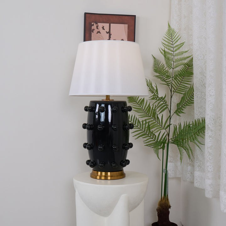 White Polka Dot Ceramic Table Lamp with Brass Accents