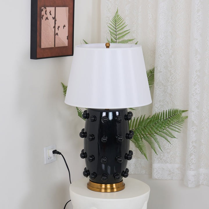 White Polka Dot Ceramic Table Lamp with Brass Accents