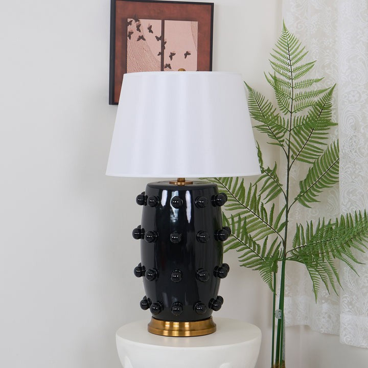 White Polka Dot Ceramic Table Lamp with Brass Accents