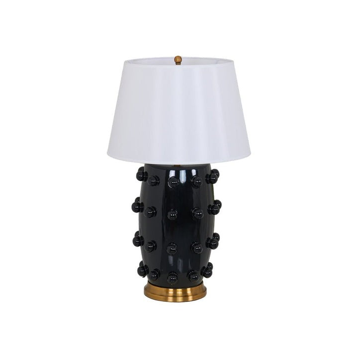 White Polka Dot Ceramic Table Lamp with Brass Accents