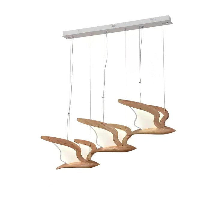 Wing-Shaped LED Pendant Lamp with Wooden Accents