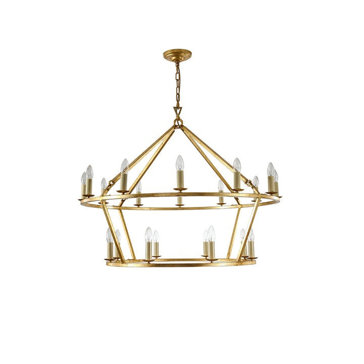 20-Light Wrought Brass Wagon Wheel Chandelier