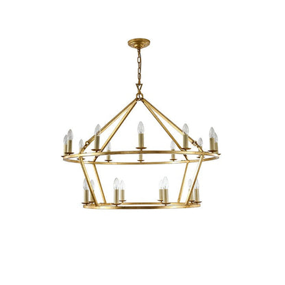 20-Light Wrought Brass Wagon Wheel Chandelier