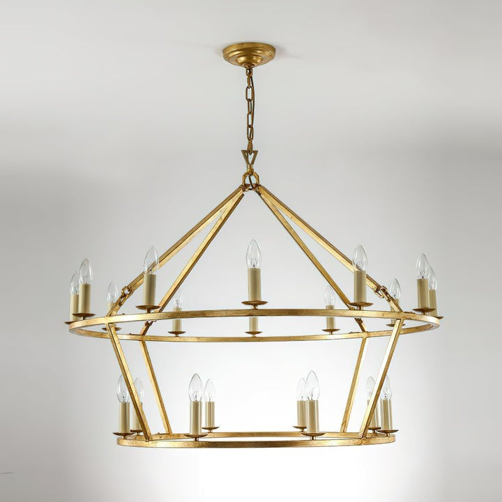 20-Light Wrought Brass Wagon Wheel Chandelier