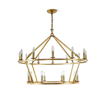 20-Light Wrought Brass Wagon Wheel Chandelier