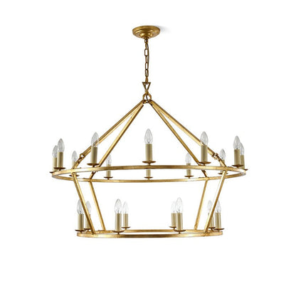 20-Light Wrought Brass Wagon Wheel Chandelier