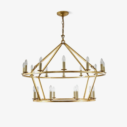 20-Light Wrought Brass Wagon Wheel Chandelier
