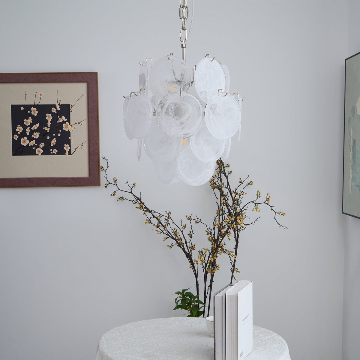 Aqua White Glass Murano Chandelier