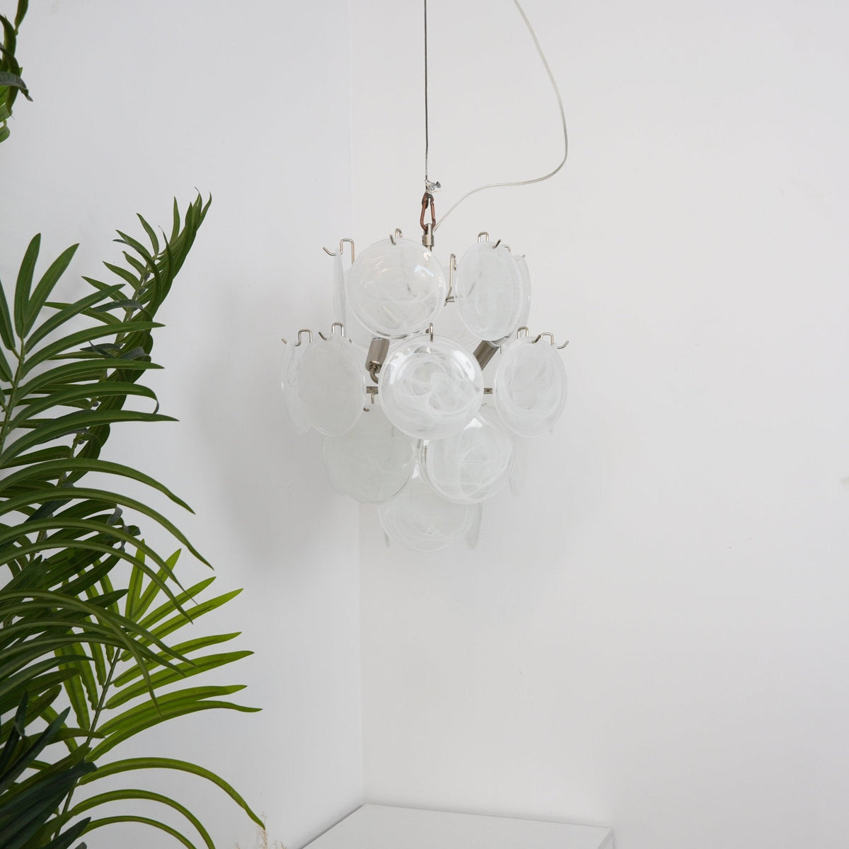 Aqua White Glass Murano Chandelier