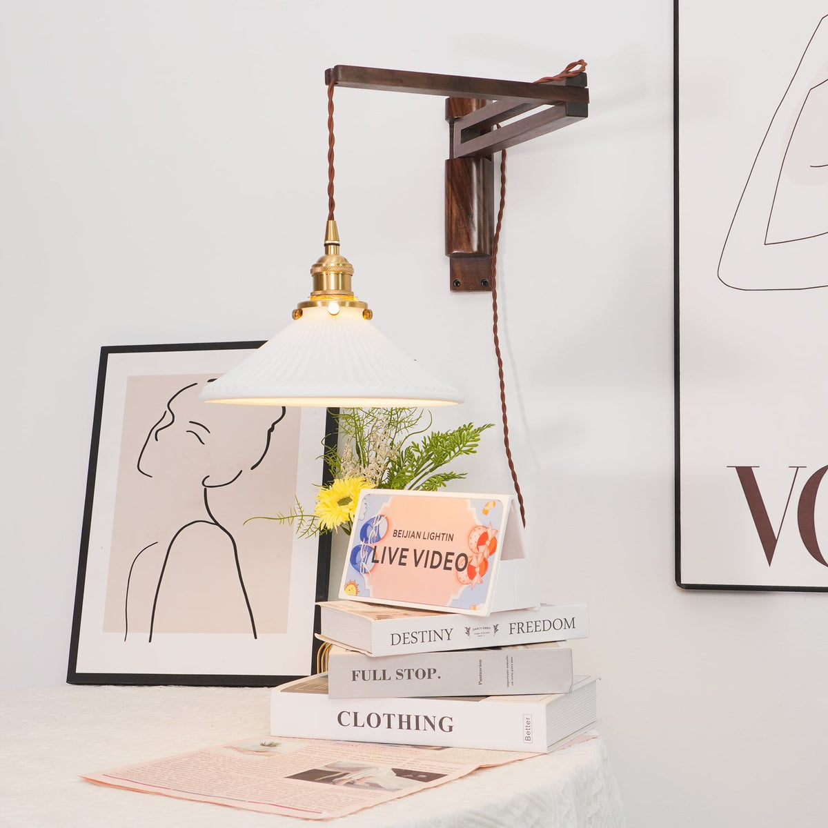 Swing Arm Walnut Wall Light