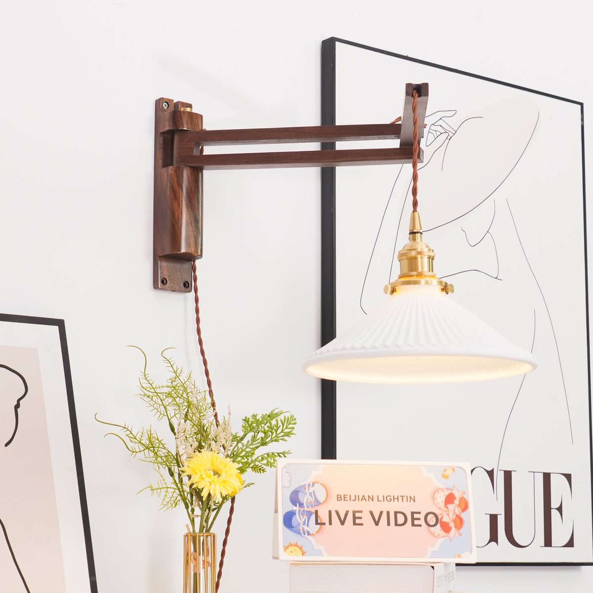 Swing Arm Walnut Wall Light