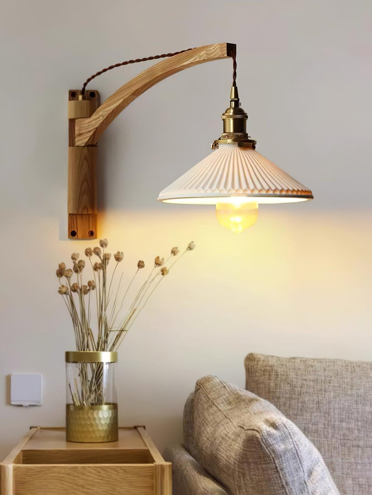 Swing Arm Walnut Wall Light