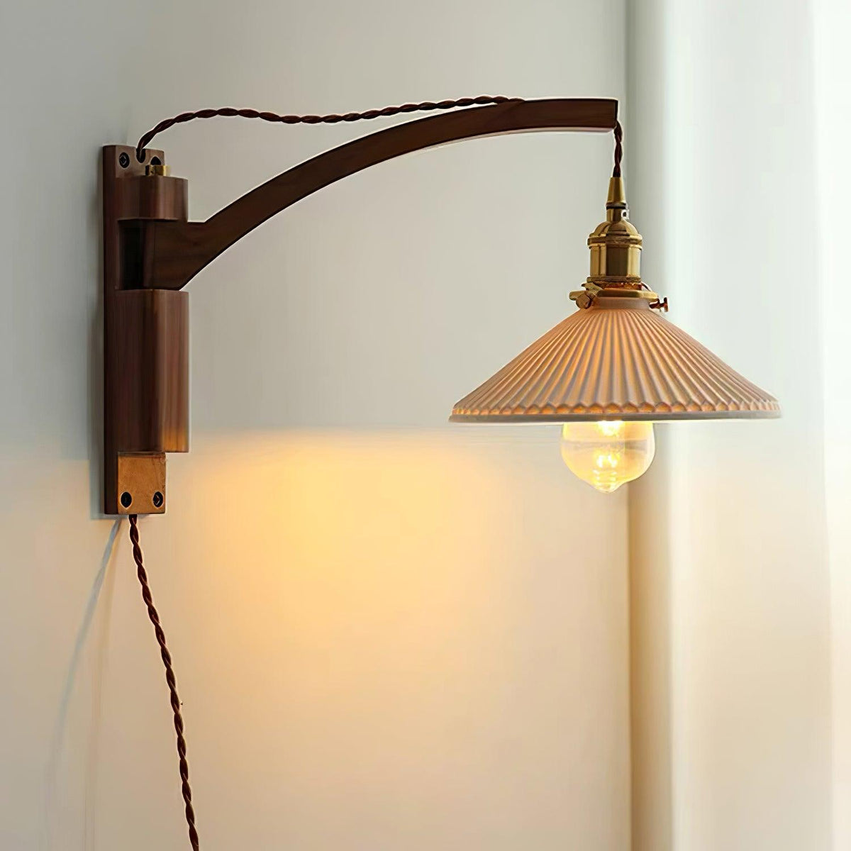 Swing Arm Walnut Wall Light