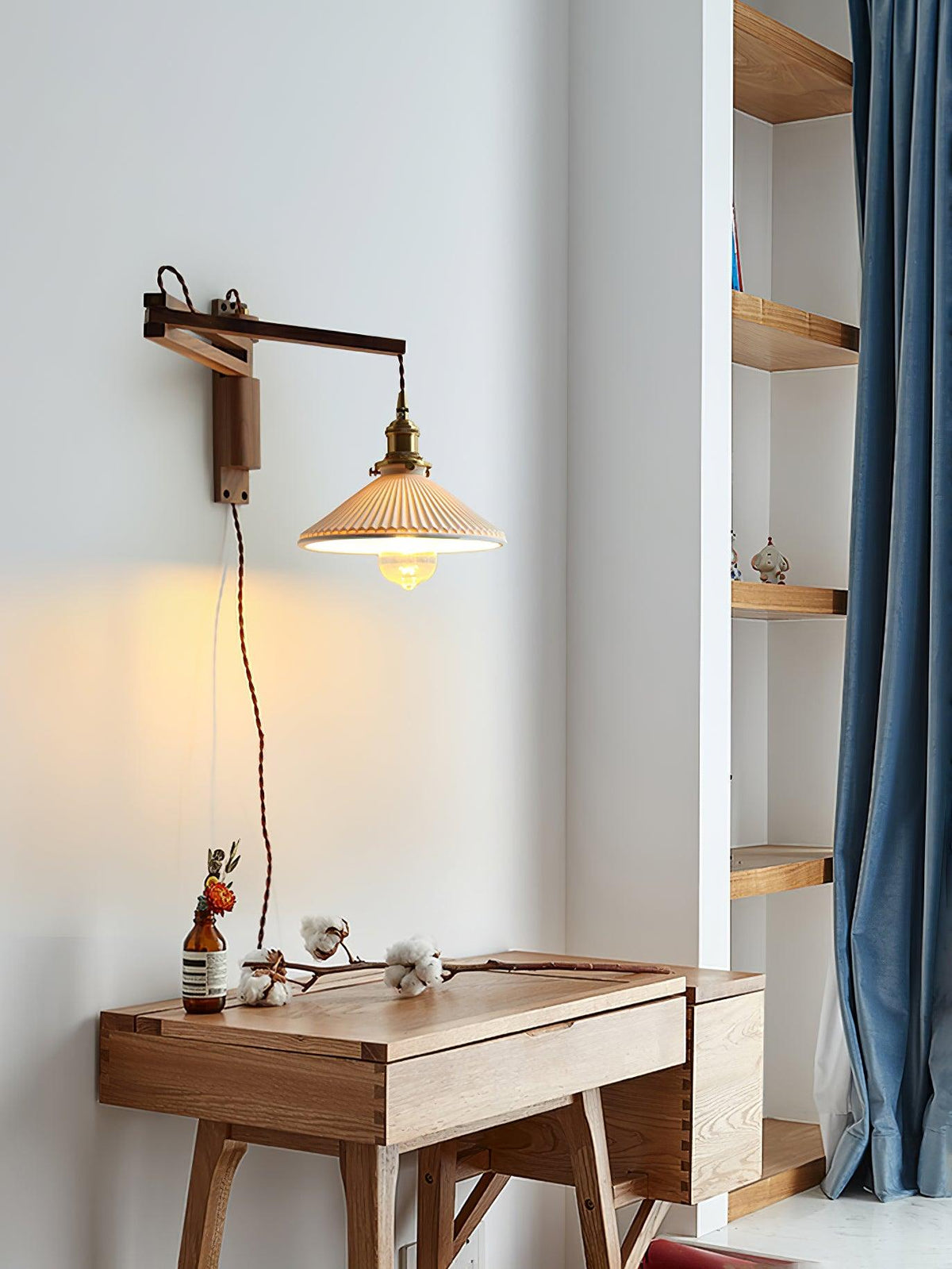 Swing Arm Walnut Wall Light