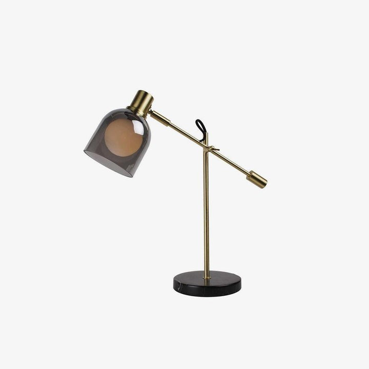 Adjustable Black Marble & Metal Table Lamp with Smoked Glass Shade