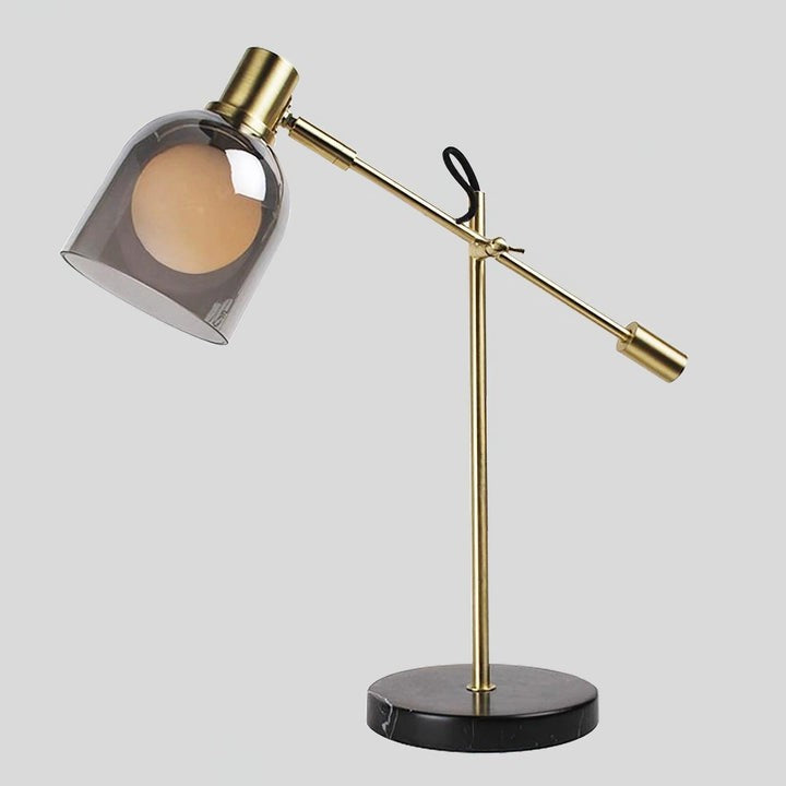 Adjustable Black Marble & Metal Table Lamp with Smoked Glass Shade