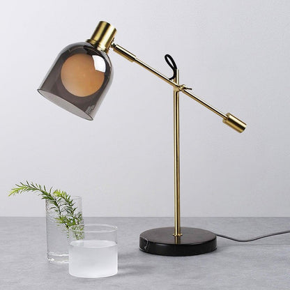 Adjustable Black Marble & Metal Table Lamp with Smoked Glass Shade