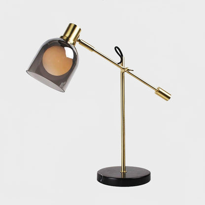 Adjustable Black Marble & Metal Table Lamp with Smoked Glass Shade