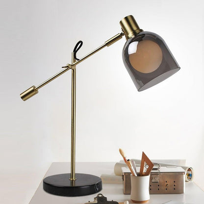 Adjustable Black Marble & Metal Table Lamp with Smoked Glass Shade