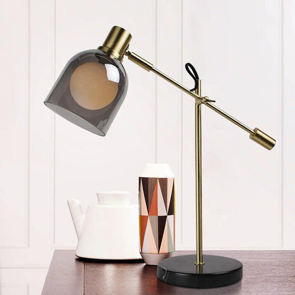 Adjustable Black Marble & Metal Table Lamp with Smoked Glass Shade