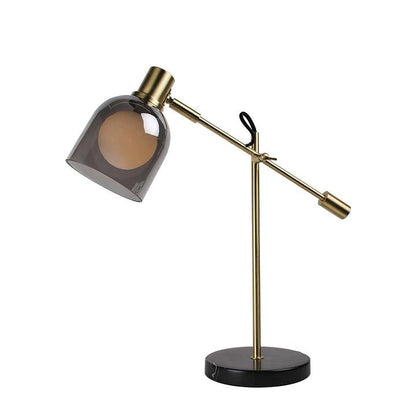 Adjustable Black Marble & Metal Table Lamp with Smoked Glass Shade