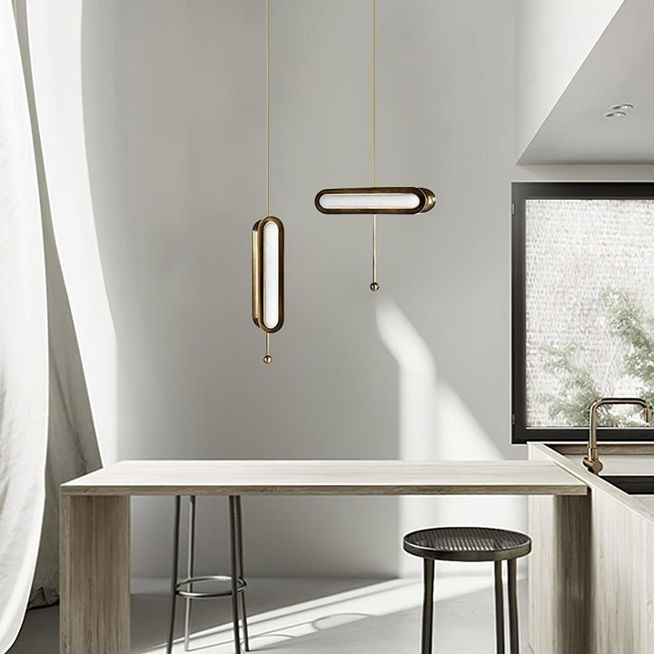 Adjustable LED Capsule Chandelier in Gold with Frosted Glass