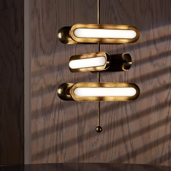 Adjustable LED Capsule Chandelier in Gold with Frosted Glass