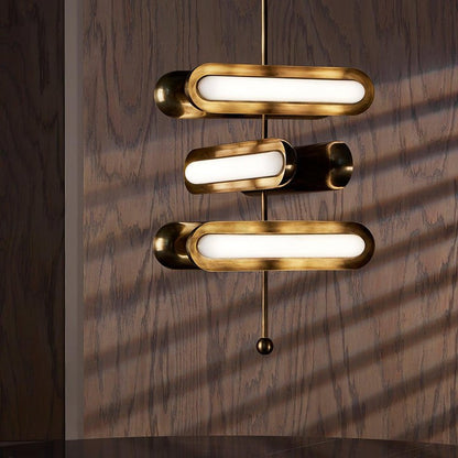 Adjustable LED Capsule Chandelier in Gold with Frosted Glass