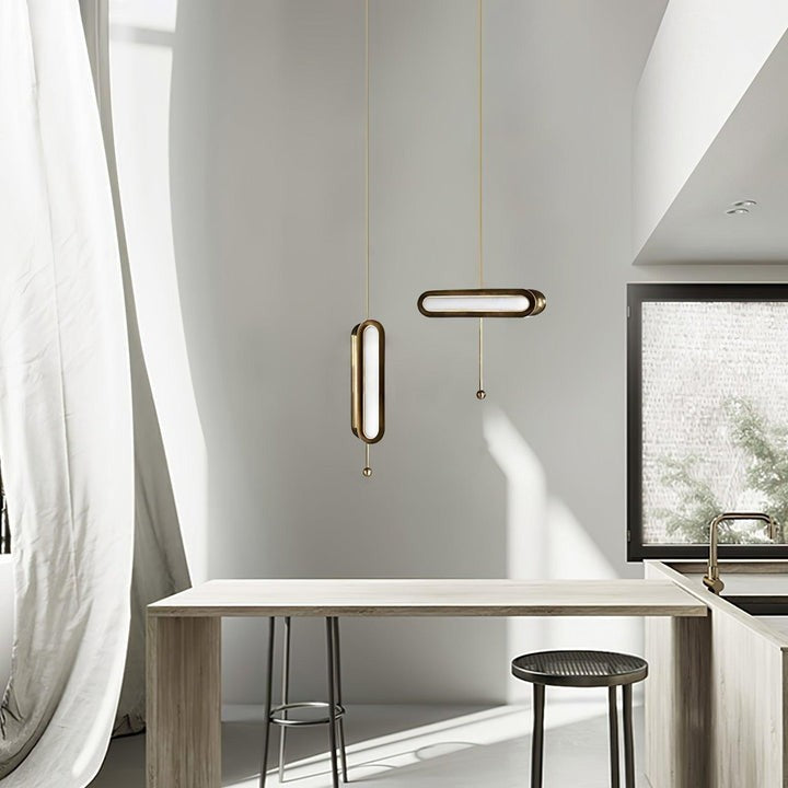Adjustable LED Capsule Chandelier in Gold with Frosted Glass