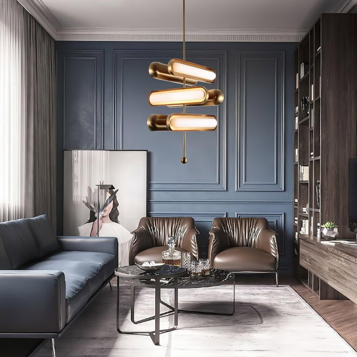 Adjustable LED Capsule Chandelier in Gold with Frosted Glass