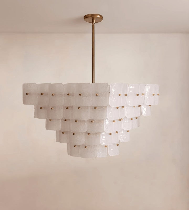 Adjustable Tiered Frosted Glass Chandelier with Brass Frame