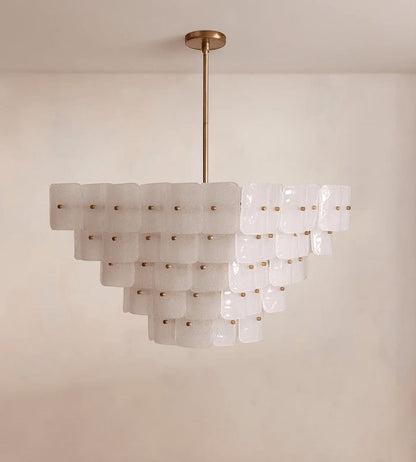 Adjustable Tiered Frosted Glass Chandelier with Brass Frame