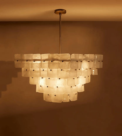 Adjustable Tiered Frosted Glass Chandelier with Brass Frame
