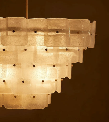 Adjustable Tiered Frosted Glass Chandelier with Brass Frame