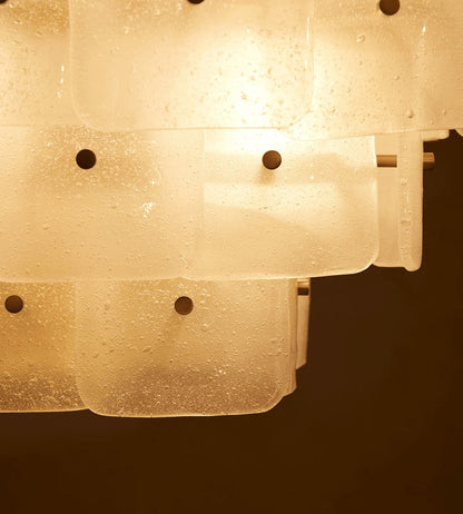 Adjustable Tiered Frosted Glass Chandelier with Brass Frame