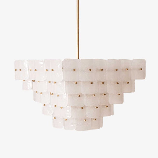Adjustable Tiered Frosted Glass Chandelier with Brass Frame