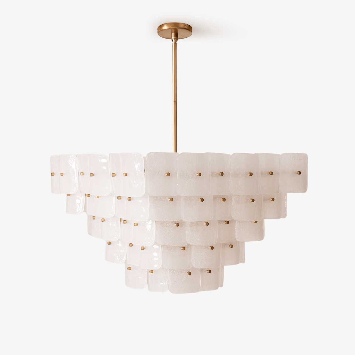 Adjustable Tiered Frosted Glass Chandelier with Brass Frame