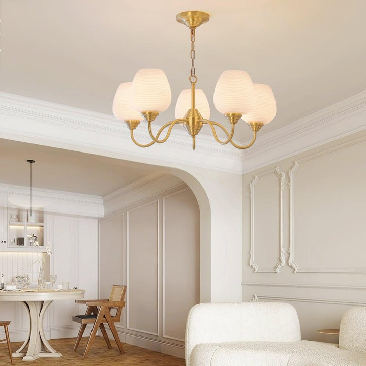 Alton Antique Brass & White Glass Ceiling Chandelier