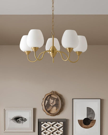 Alton Antique Brass & White Glass Ceiling Chandelier