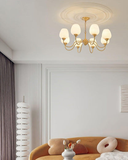 Alton Antique Brass & White Glass Ceiling Chandelier