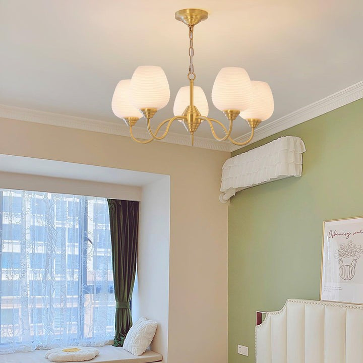 Alton Antique Brass & White Glass Ceiling Chandelier