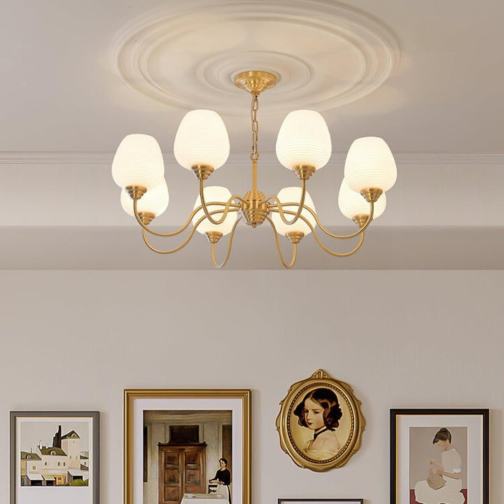 Alton Antique Brass & White Glass Ceiling Chandelier