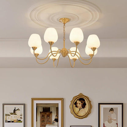 Alton Antique Brass & White Glass Ceiling Chandelier