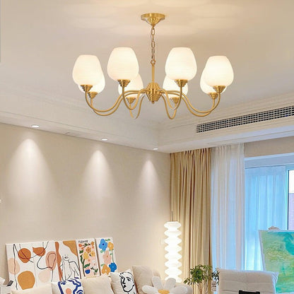 Alton Antique Brass & White Glass Ceiling Chandelier