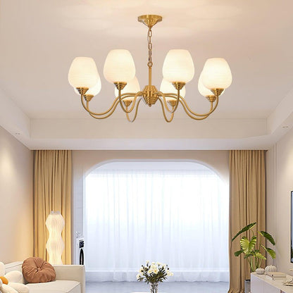 Alton Antique Brass & White Glass Ceiling Chandelier