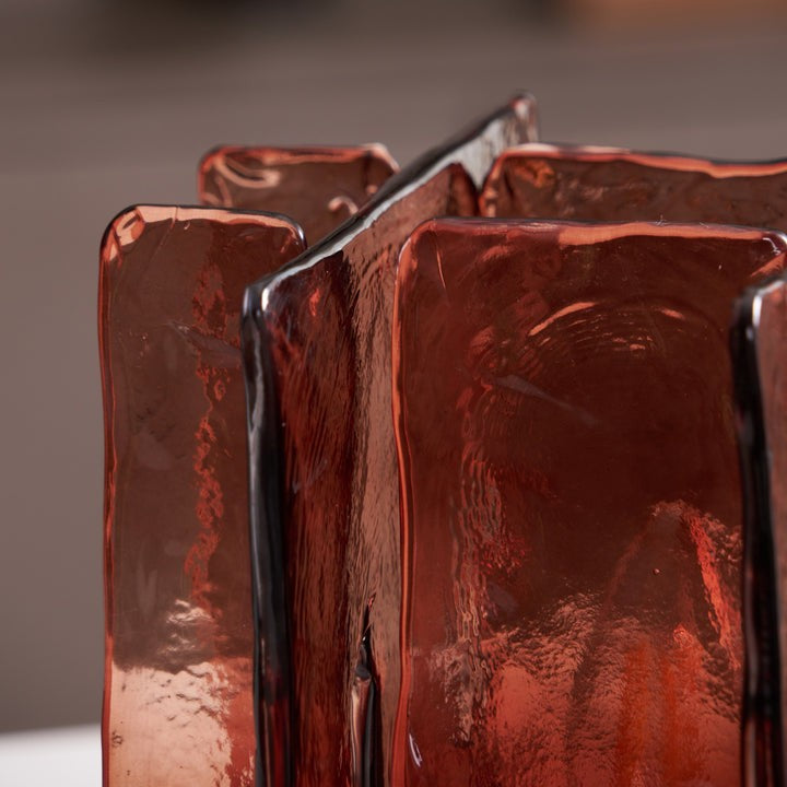 Amber Glass Block Table Lamp with Brass Base