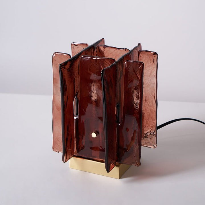 Amber Glass Block Table Lamp with Brass Base