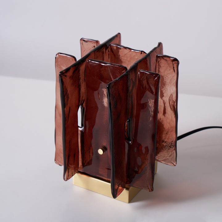 Amber Glass Block Table Lamp with Brass Base
