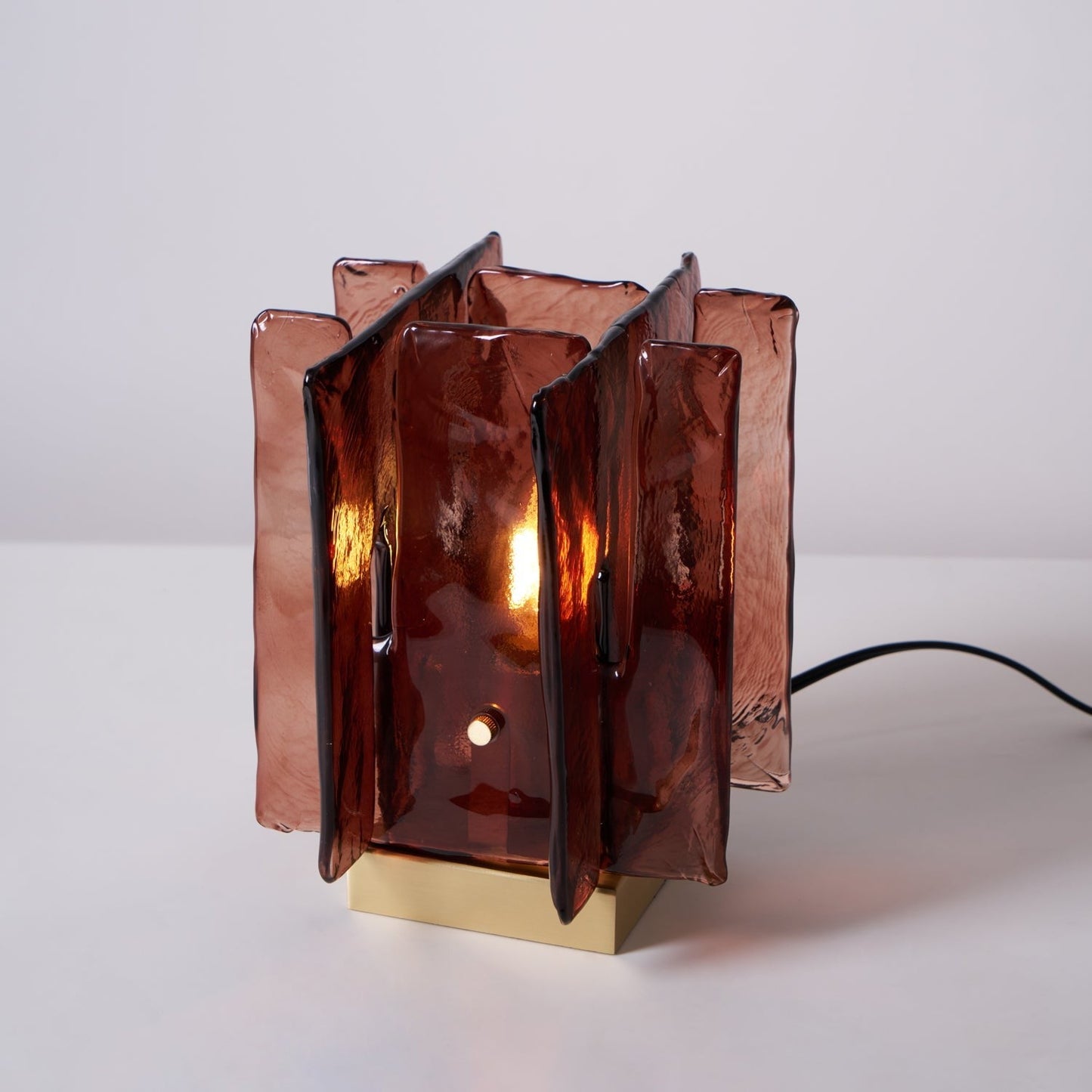 Amber Glass Block Table Lamp with Brass Base