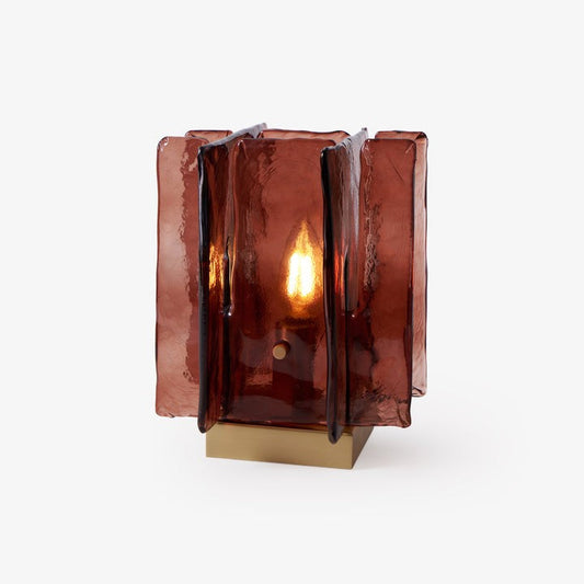 Amber Glass Block Table Lamp with Brass Base